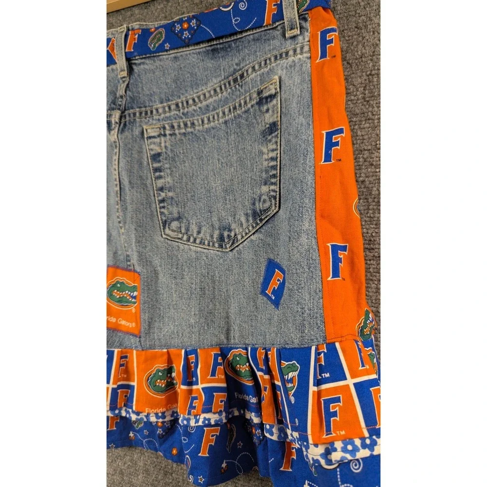 Handmade Florida Gators Upcycled Denim Patchwork Waist Apron Blue Orange NCAA